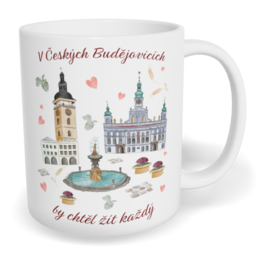 Hrnek klasický malý s vlastním potiskem - V Českých Budějovicích by chtěl žít každý
