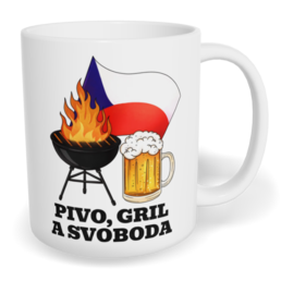 Hrnek klasický malý s vlastním potiskem - Pivo, gril a svoboda