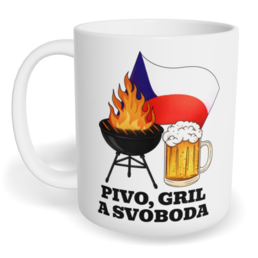 Hrnek klasický malý s vlastním potiskem - Pivo, gril a svoboda