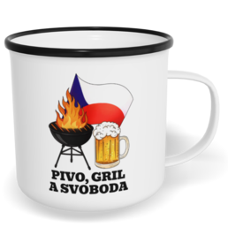 Hrnek plecháček s potiskem na míru - Pivo, gril a svoboda