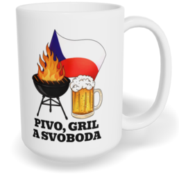 Hrnek klasický velký s vlastním potiskem - Pivo, gril a svoboda