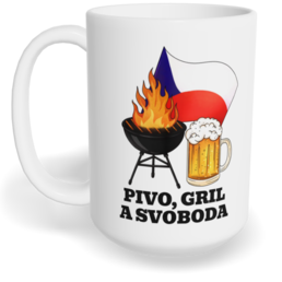 Hrnek klasický velký s vlastním potiskem - Pivo, gril a svoboda