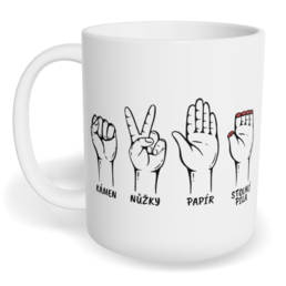 Hrnek klasický malý s vlastním potiskem - Kámen, nůžky, papír