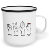 Hrnek plecháček s potiskem na míru - Kámen, nůžky, papír