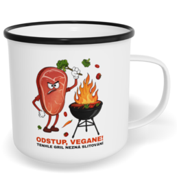 Hrnek plecháček s potiskem na míru - Odstup, vegane