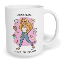Hrnek klasický malý s vlastním potiskem - Jsem blondýna, jasně, že jsem úplně blbá