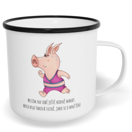 Hrnek plecháček s potiskem na míru - Musím na sobě ještě hodně makat, žena