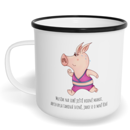Hrnek plecháček s potiskem na míru - Musím na sobě ještě hodně makat, žena