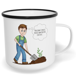 Hrnek plecháček s potiskem na míru - Předstírám, že pracuji, muž