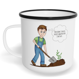 Hrnek plecháček s potiskem na míru - Předstírám, že pracuji, muž