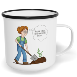 Hrnek plecháček s potiskem na míru - Předstírám, že pracuji, žena