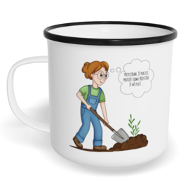 Hrnek plecháček s potiskem na míru - Předstírám, že pracuji, žena