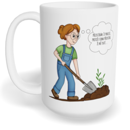 Hrnek klasický velký s vlastním potiskem - Předstírám, že pracuji, žena