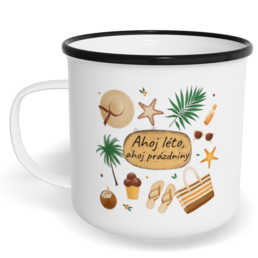 Hrnek plecháček s potiskem na míru - Ahoj léto, ahoj prázdniny