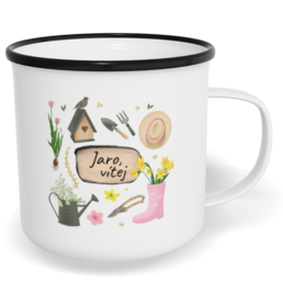 Hrnek plecháček s potiskem na míru - Jaro, vítej