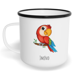 Hrnek plecháček s potiskem na míru - Papoušek