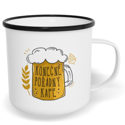 Hrnek plecháček s potiskem na míru - Konečně pořádný kafe