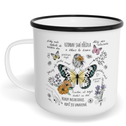 Hrnek plecháček s potiskem na míru - Pozitivní motýl