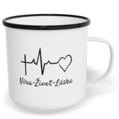 Hrnek plecháček s potiskem na míru - Víra, život, láska