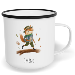 Hrnek plecháček s potiskem na míru - Liška turistka