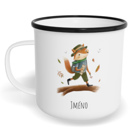 Hrnek plecháček s potiskem na míru - Liška turistka