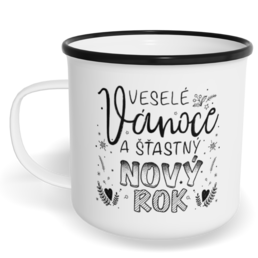 Hrnek plecháček s potiskem na míru - Veselé Vánoce a nový rok