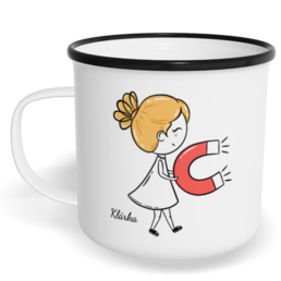 Hrnek plecháček s potiskem na míru - Magnet holka - párový