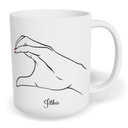 Hrnek klasický malý s vlastním potiskem - Srdce z prstů holka - párový