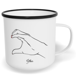 Hrnek plecháček s potiskem na míru - Srdce z prstů holka - párový