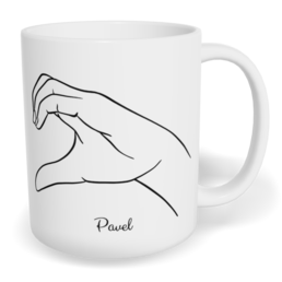 Hrnek klasický malý s vlastním potiskem - Srdce z prstů kluk - párový