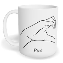 Hrnek klasický malý s vlastním potiskem - Srdce z prstů kluk - párový