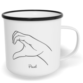 Hrnek plecháček s potiskem na míru - Srdce z prstů kluk - párový