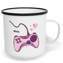 Hrnek plecháček s potiskem na míru - Ovladače holka