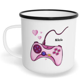 Hrnek plecháček s potiskem na míru - Ovladače holka