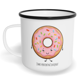 Hrnek plecháček s potiskem na míru - Káva a koláček holka - párový