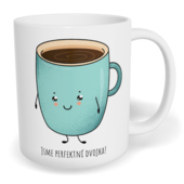 Hrnek klasický malý s vlastním potiskem - Káva a koláček kluk - párový