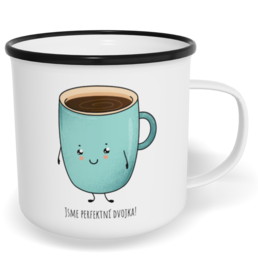 Hrnek plecháček s potiskem na míru - Káva a koláček kluk - párový