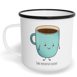 Hrnek plecháček s potiskem na míru - Káva a koláček kluk - párový