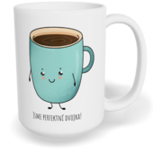 Hrnek klasický velký s vlastním potiskem - Káva a koláček kluk - párový