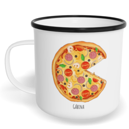 Hrnek plecháček s potiskem na míru - Pizza holka - párový