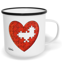 Hrnek plecháček s potiskem na míru - Chybějící puzzle holka - párový