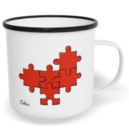 Hrnek plecháček s potiskem na míru - Chybějící puzzle kluk - párový