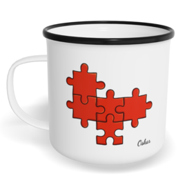 Hrnek plecháček s potiskem na míru - Chybějící puzzle kluk - párový