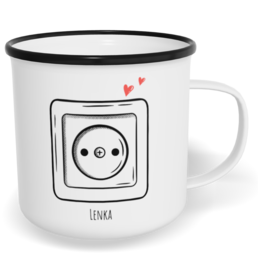 Hrnek plecháček s potiskem na míru - Zásuvka holka - párový