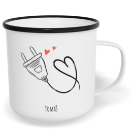 Hrnek plecháček s potiskem na míru - Zásuvka kluk - párový