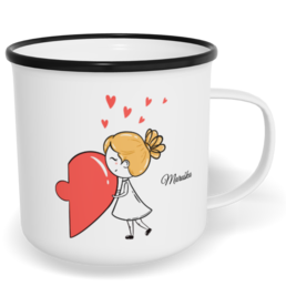 Hrnek plecháček s potiskem na míru - Postavičky s puzzle holka - párový