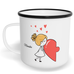 Hrnek plecháček s potiskem na míru - Postavičky s puzzle holka - párový