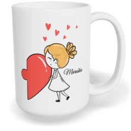 Hrnek klasický velký s vlastním potiskem - Postavičky s puzzle holka - párový