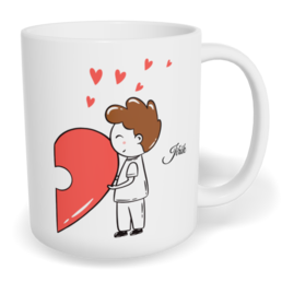 Hrnek klasický malý s vlastním potiskem - Postavičky s puzzle kluk - párový