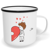 Hrnek plecháček s potiskem na míru - Postavičky s puzzle kluk - párový